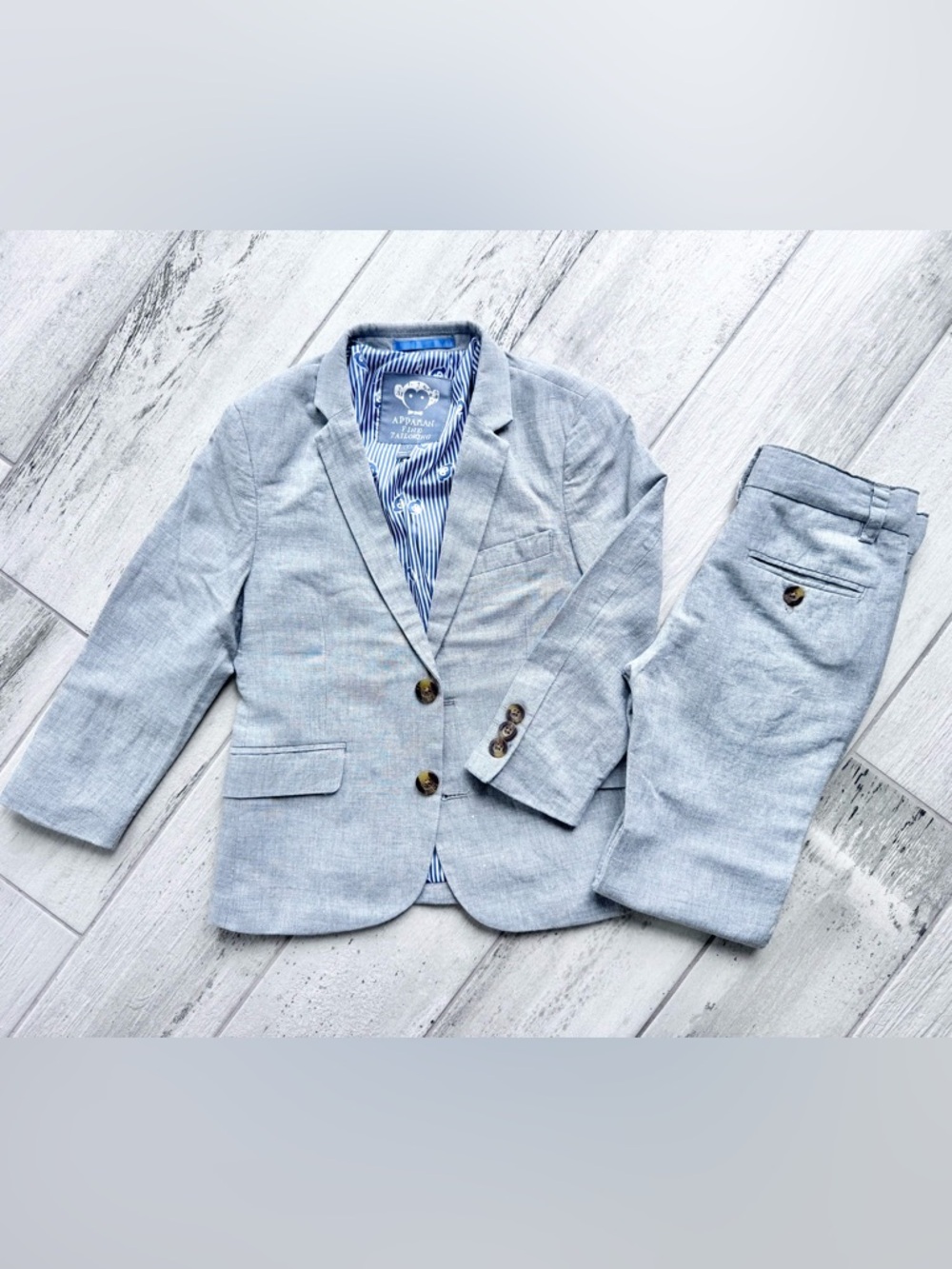 Appaman Light Gray Boys' Linen Blend Blazer & Pants Set - size 5